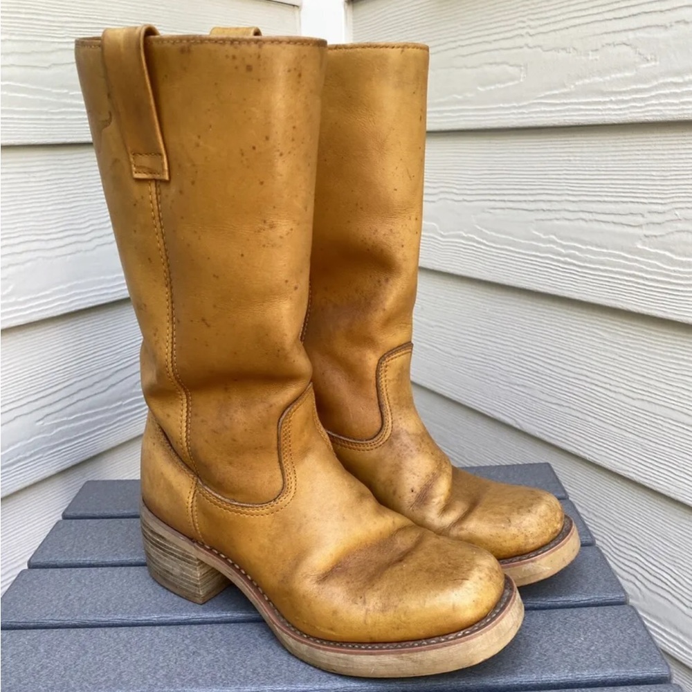 Tan Leather Texas Steer Boot Chunky Heel